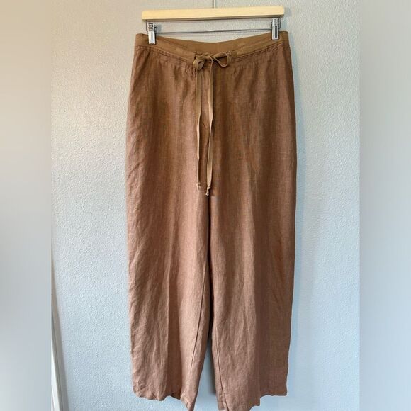Kleen 100% Linen Wide Leg Pants Brown Size Medium - Picture 1 of 11